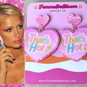 NWT FemmeDeBloom Y2K Paris-Inspired "That's Hot" Pink Heart Drop Earrings